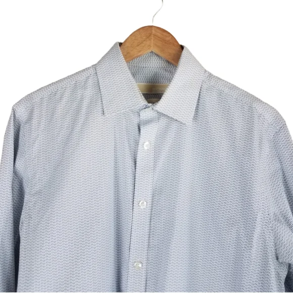 Michael Kors Blue Geometric Abstract Print Button Up Long Sleeve Dress Shirt - Picture 3 of 9